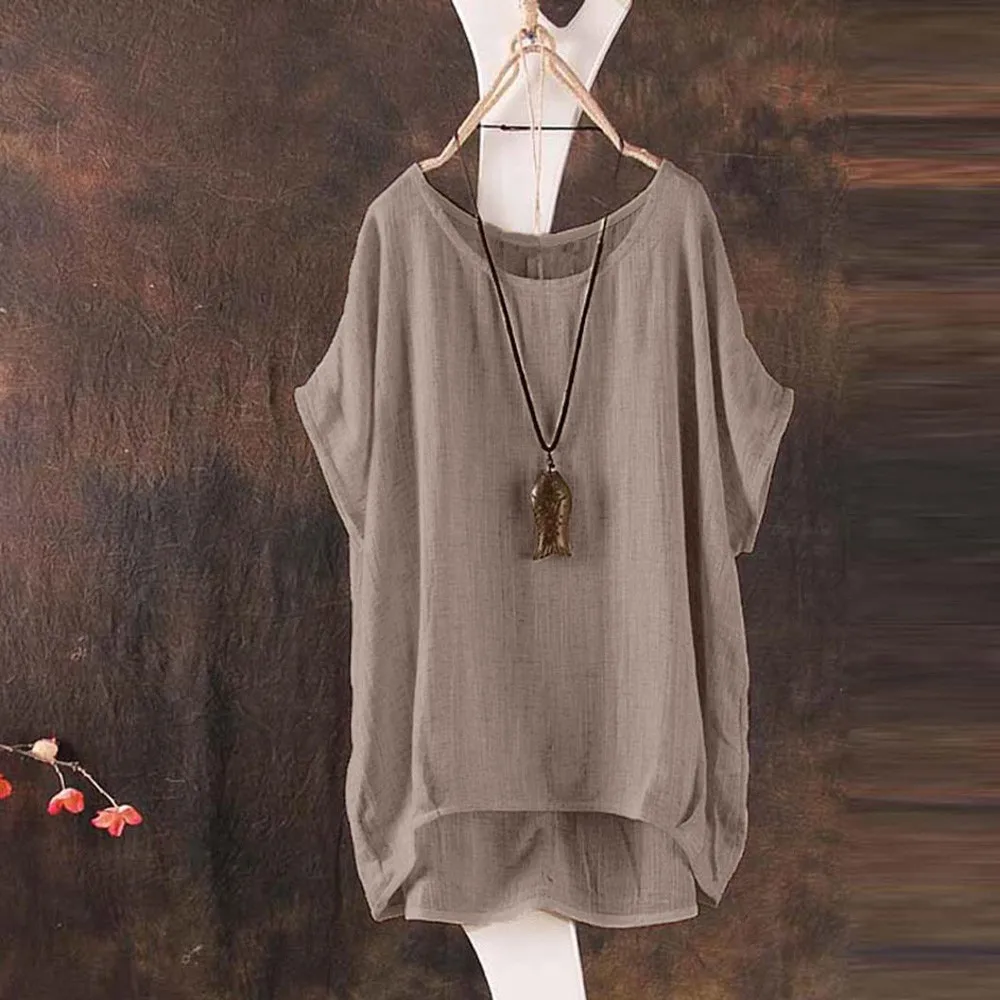 

2019 Summer Ladies Tops Shirts Solid Short Sleeve O-Neck Polyester Blouses Women Clothes Femininas Camisas Clothing Female LJ&50