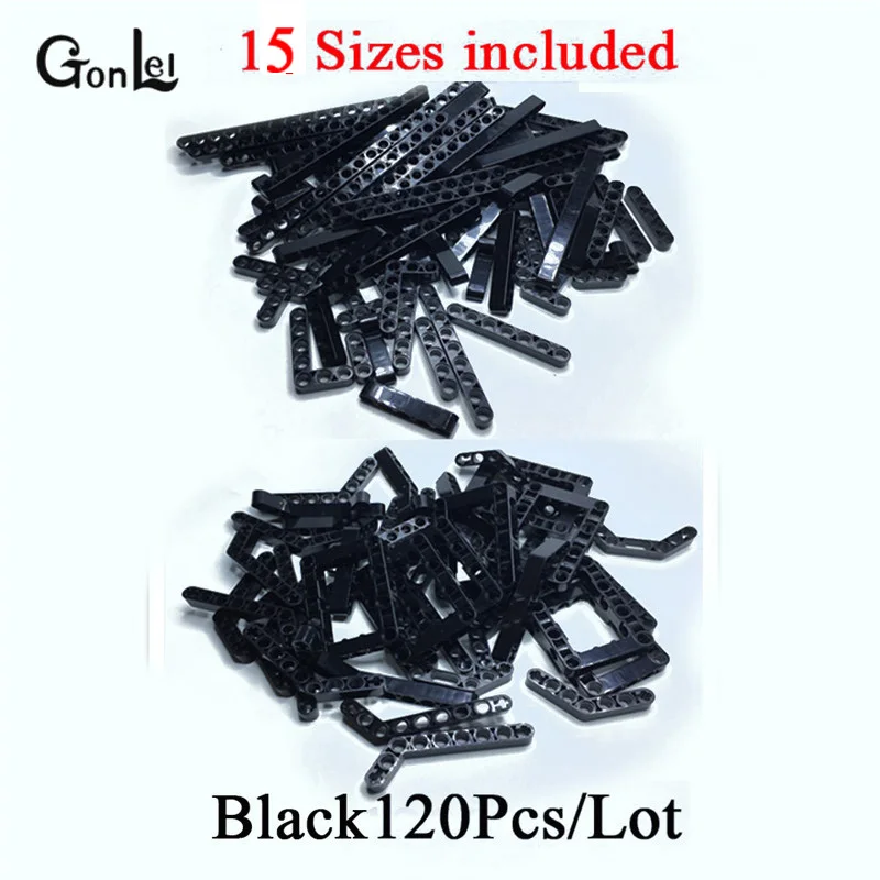 120Pcs Mix Black 120 шт./лот, технические детали, балочная рама, смешанные 15 размеров, 6 цветов на выбор, строительные блоки, объемные DIY игрушки, совместимые с Technic - Цвет: 120Pcs Mix Black