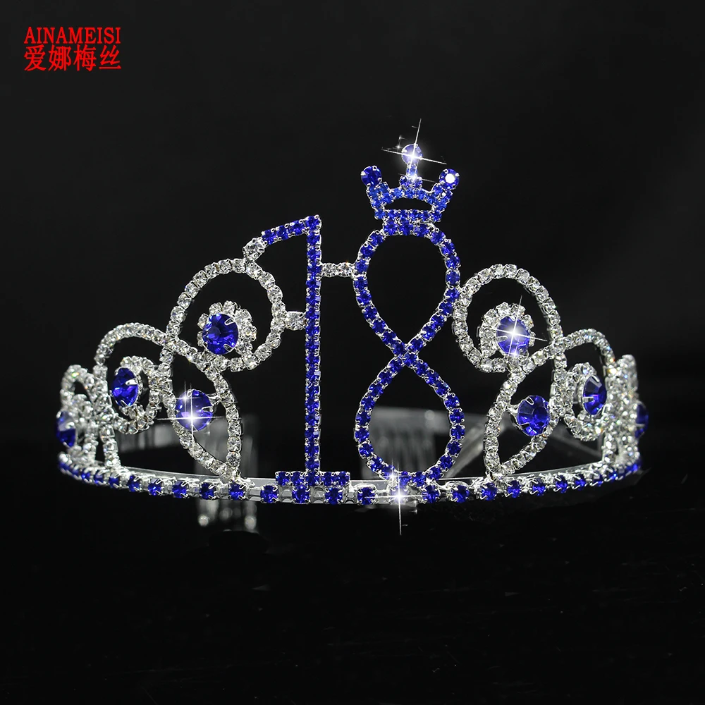 Тиара AINAMEISI на день рождения 10/18/20 лет, принцесса, Корона Стразы, повязки для волос, аксессуары для волос, корона для вечеринки для девочек, украшения для волос