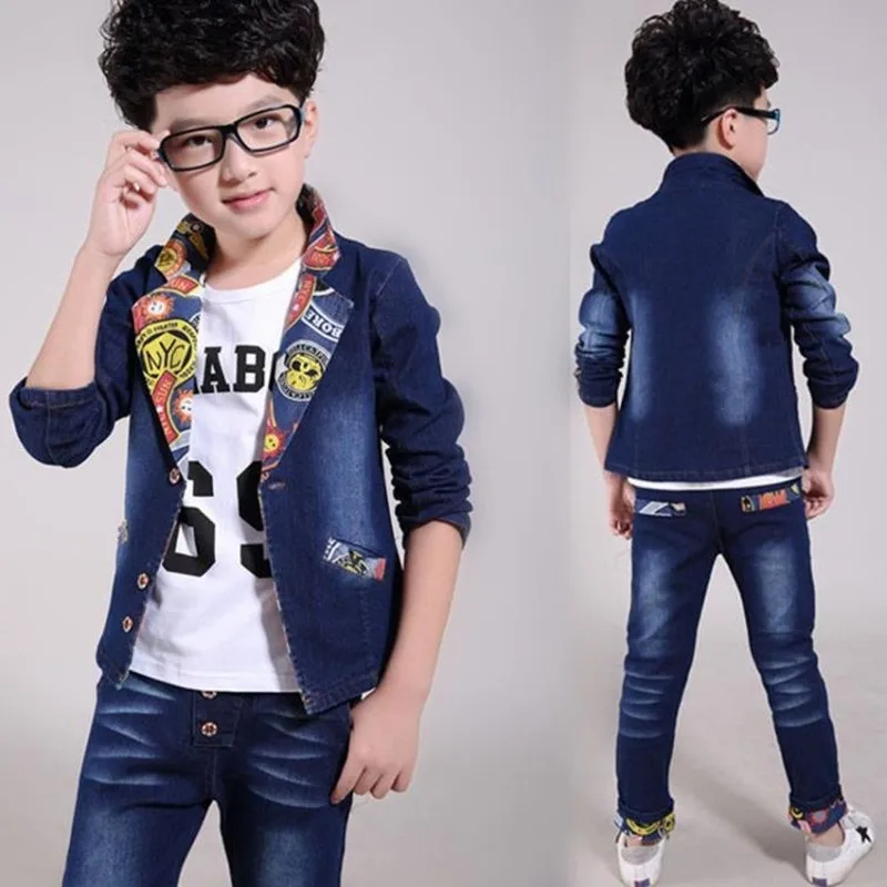 2019 New Boys Suits Spring Autumn Kids Girls Denim Casual Clothing Sets Fashion Child Clothes Top Outfit For Boy | Детская одежда и