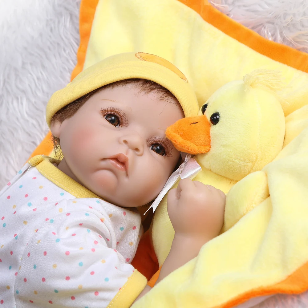 22&quotgirl doll reborn babies silicone vinyl children play house toys with duck and blanket bebe alive dolls | Игрушки и хобби