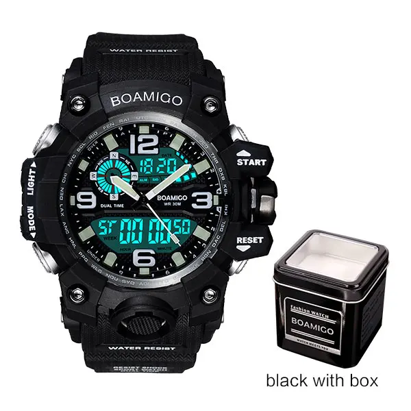 black with box BOAMIGO Брендовые мужские спортивные часы светодиодный цифровые часы Модные Аналоговые Кварцевые водонепроницаемые наручные часы красные часы Relogio Masculino - Цвет: black with box