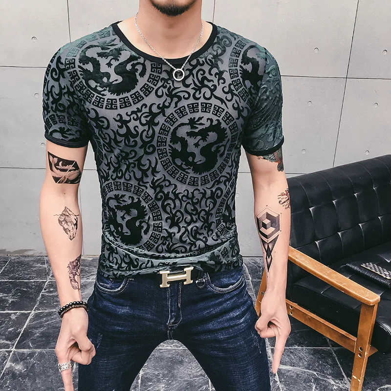 Мужские прозрачные футболки Social Club бархатные для мужчин с драконом Camisetas Hombre
