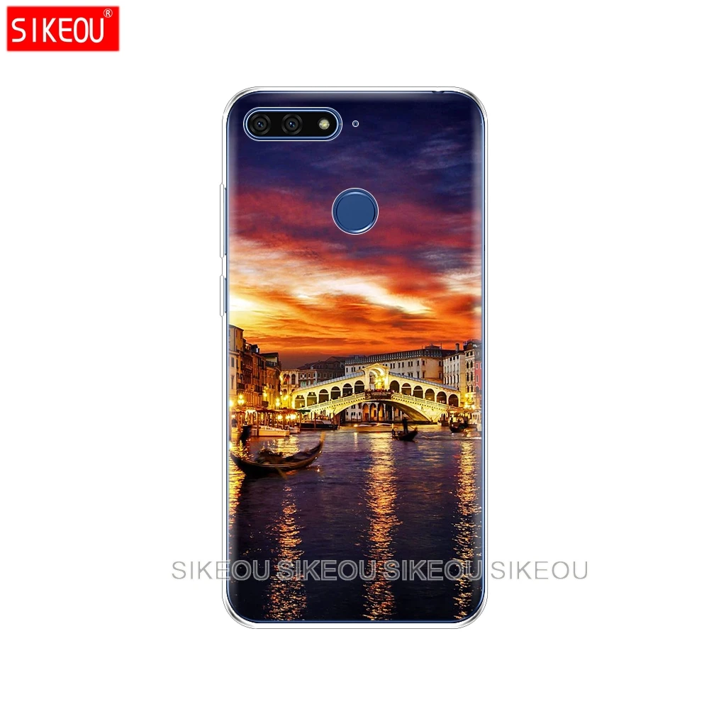 Силиконовый чехол для Huawei Honor 7A PRO 7C Y5 Y6 Y7 Y9 2017 2018 Prime Италия ночная Венеция пейзаж |