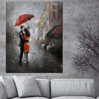 hd print wall art romance couple rain day street landscape poster oil painting on canvas modern wall picture for living room