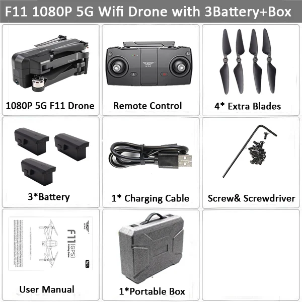 1080P 3B Case SJRC F11 PRO gps Дрон с камерой 2K Дрон FPV 5G Wifi Квадрокоптер управление жестами бесщеточный 25 минут время полета складной Дрон - Цвет: 1080P 3B Case