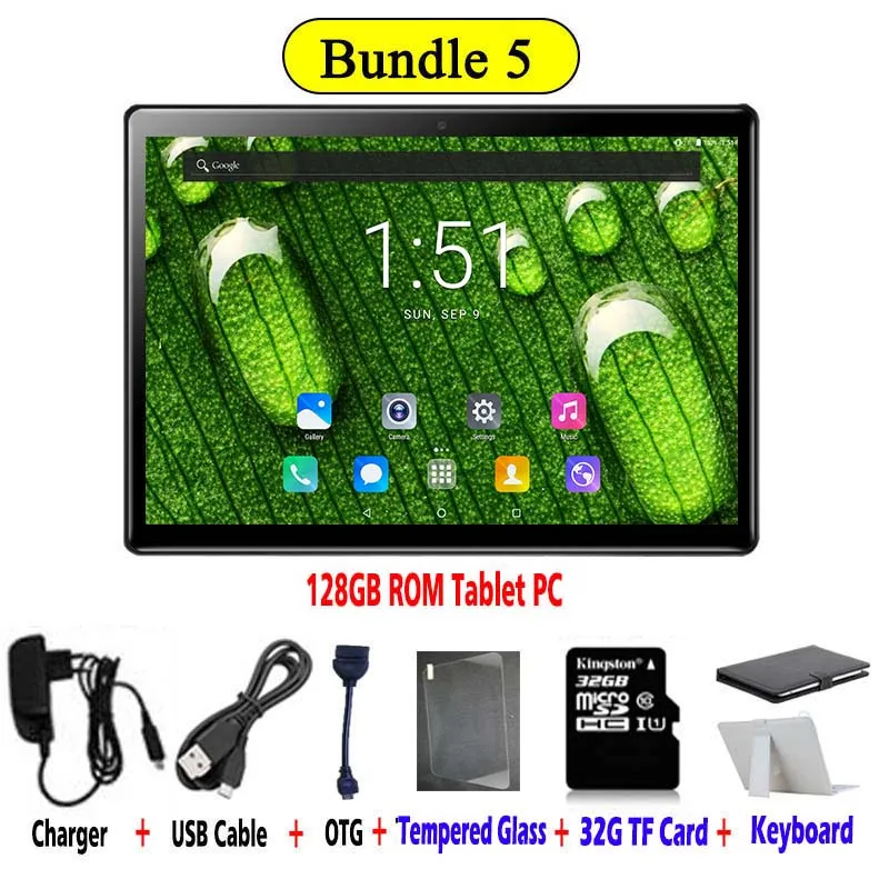 Новинка 2.5D Закаленное стекло 10 дюймов Android 8,1 Deca Core 6 Гб ram 128 Гб rom 4G LTE 1920*1200 ips 13,0 МП Две sim-карты планшетный ПК 10,1 - Комплект: 128G Keyboard 32G TF