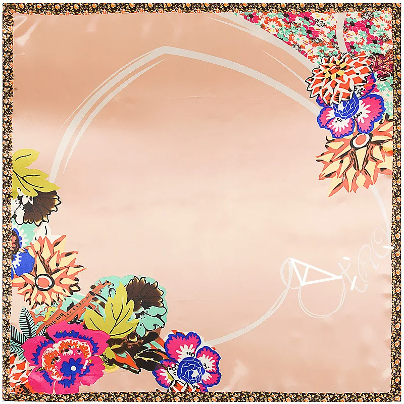 

Hot sale! Silk square scarf women 90*90cm free shipping New Brand high quality Fashion Flowers love Scarves Shawl Hijab