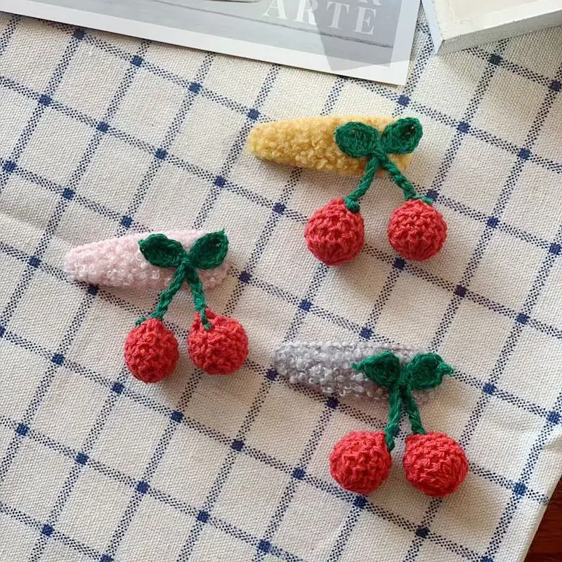 

15pcs Boutique Cute Crochet Cherry Barrettes Hairpins Solid Felt Cartoon Snap Clips Princess Headwear Fashion Hair Accessories