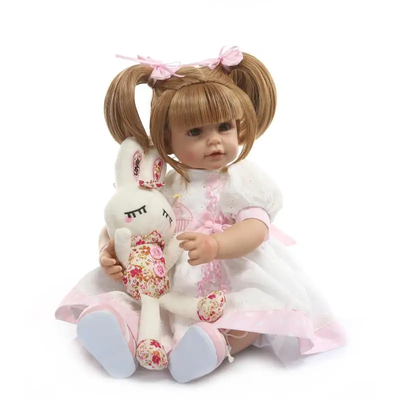

NPK Bebe reborn toddler girl silicone baby dolls 52cm blond wig vinyl princess newborn dolls toys gift for child