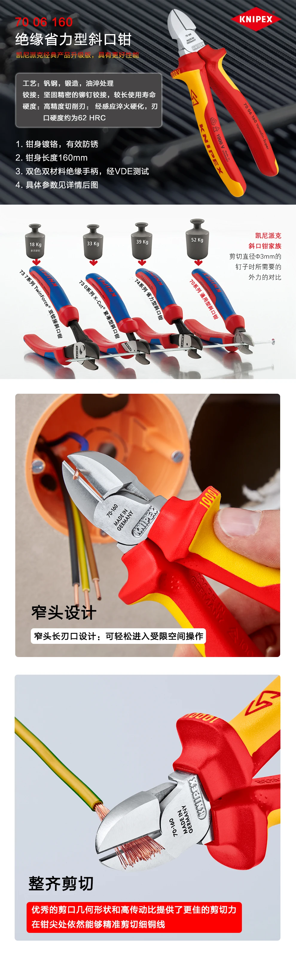 Немецкий Knapp KNIPEX импортные изоляционные плоскогубцы Набор диагональных плоскогубцев иглы плоскогубцы провода плоскогубцы 002012