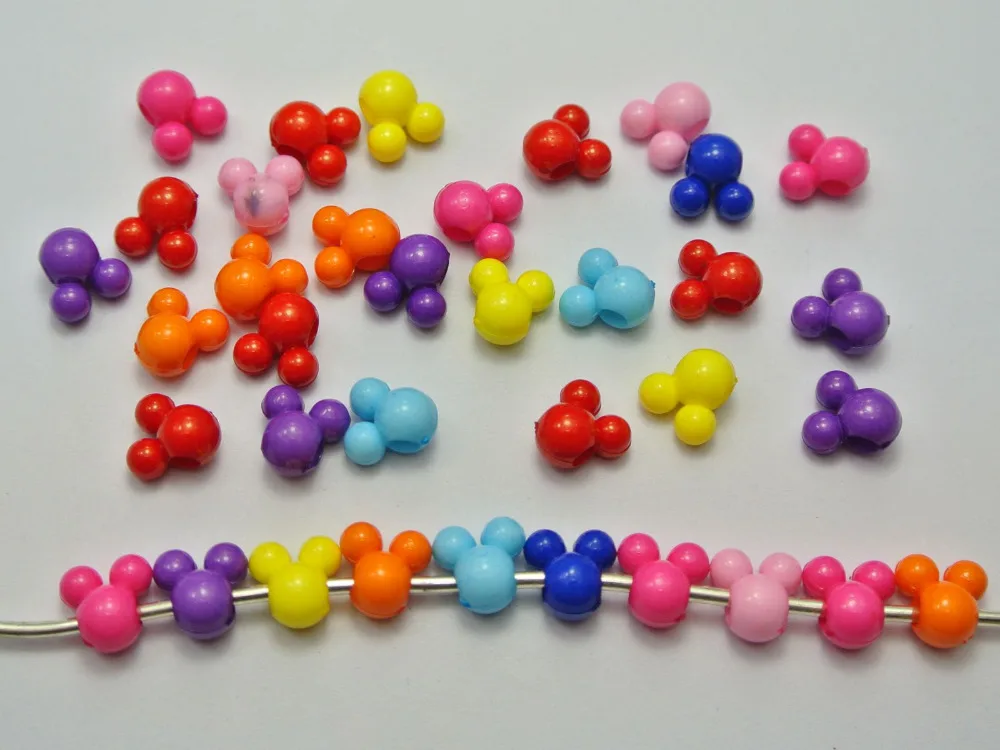 

150 Mixed Bubblegum Color Acrylic Mouse Face Charm Beads12mm