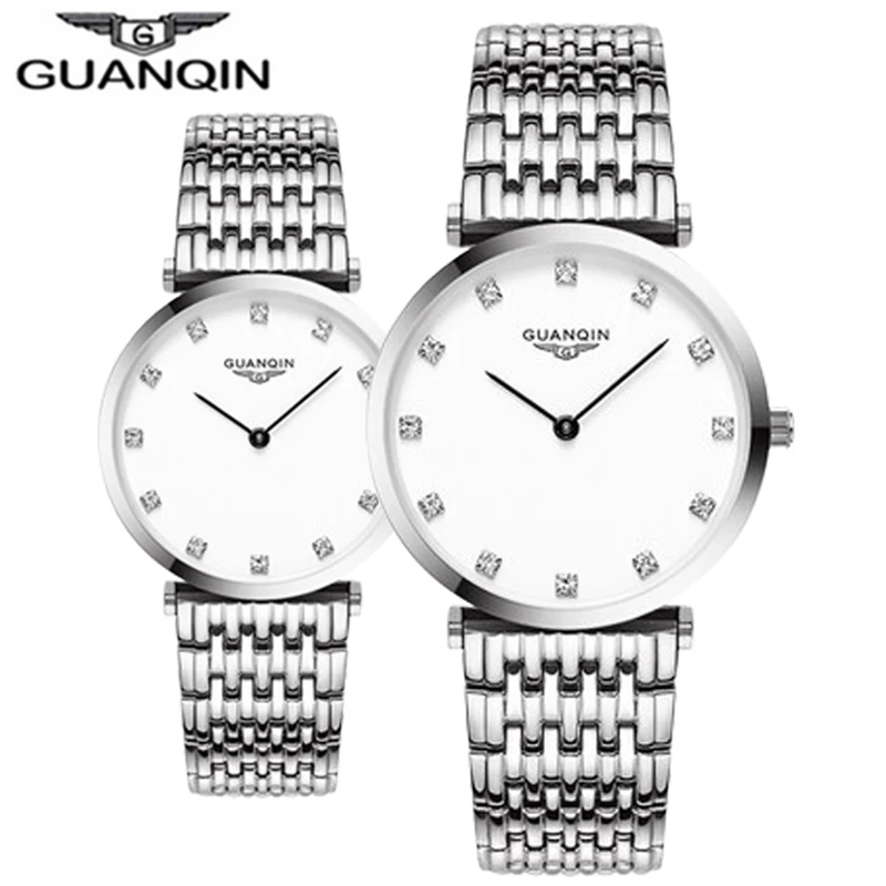 white white GUANQIN модные часы для пары Набор Алмазные Роскошные Кварцевые часы мужские женские наручные часы для влюбленных часы мужские часы relogio masculino - Цвет: white white