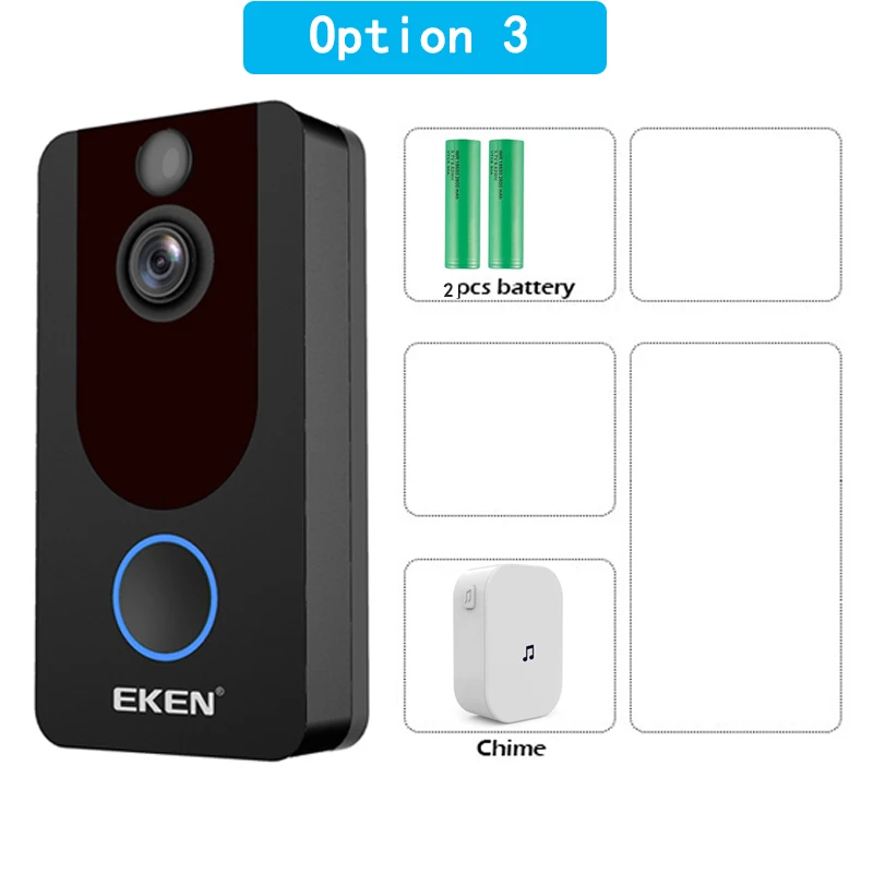 Option 3 Eken V7 видео doorbell1080p с ringtone ночного видения беспроводной мониторинг безопасности Интеллектуальное обнаружение движения домофон камера - Цвет: Option 3