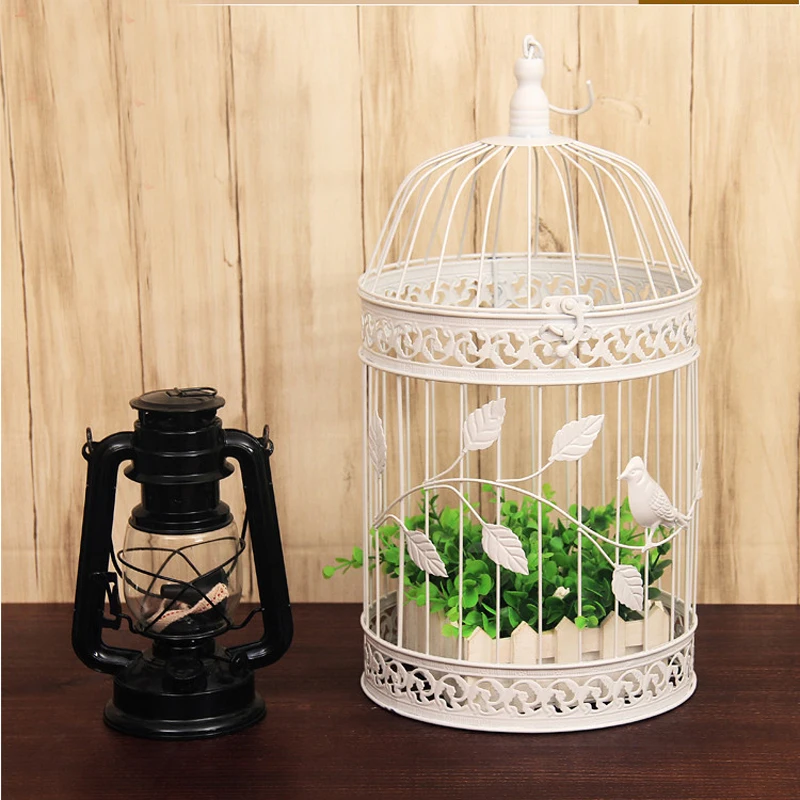 

Fashion 1pc small Leaves Wedding Birdcage Iron Props Bird Cage White New Year Handing Home Decoration 1pc 2017 New Arrived