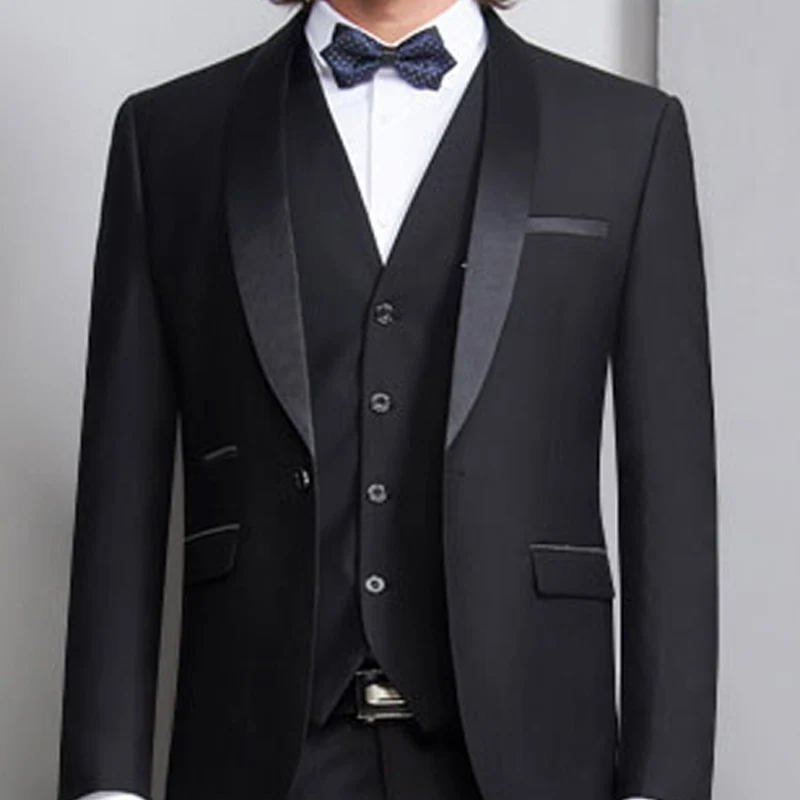 Black Groom Tuxedo for Wedding Prom Men Suits 3 Piece Smoking Formal Slim Fit Ceremony Male Clothes Set Vest Jacket Pants | Мужская