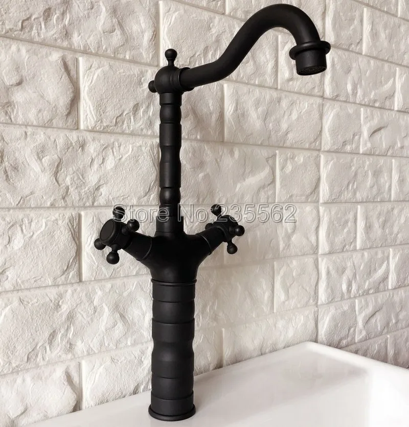 

Black Oil Antique Brass Bathroom Basin Faucet Swivel Spout Kitchen Sink Mixer Faucets Deck Mounted Dual Handle Taps lnf343