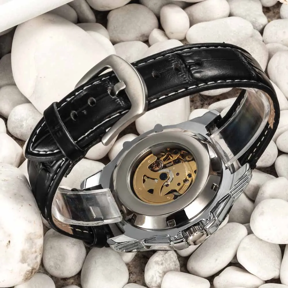 Фирменное наименование мужские Модные Повседневные механические часы кожаный