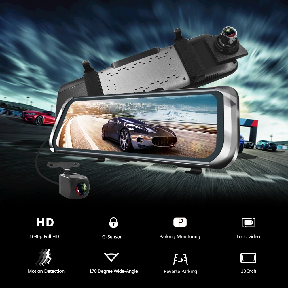 Зеркало видеорегистратор с 10 дюймовым ЖК дисплеем Full HD и функцией ночного