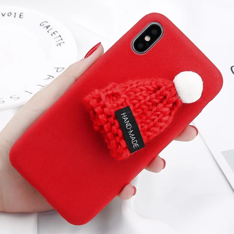 3D Cartoon Christmas Hat Plush Case For iPhone XR X 7 8 Plus 6 6s Phone Cases XS Max Fundas Soft TPU Back Cover |