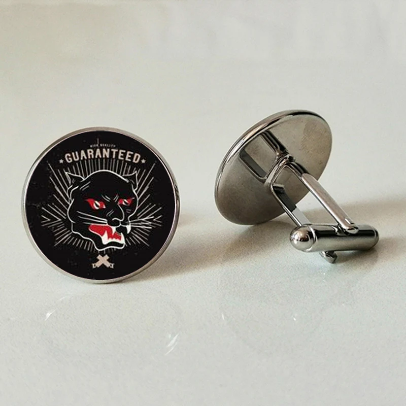 Vintage element printed glass cufflinks convex round tiger business shirt jewelry private custom men gift | Украшения и