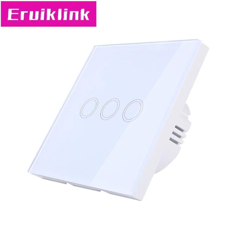 Стандарт ЕС/Великобритании выключатель света 3 Gang 1 Way стеклянная панель AC110V ~ 240V