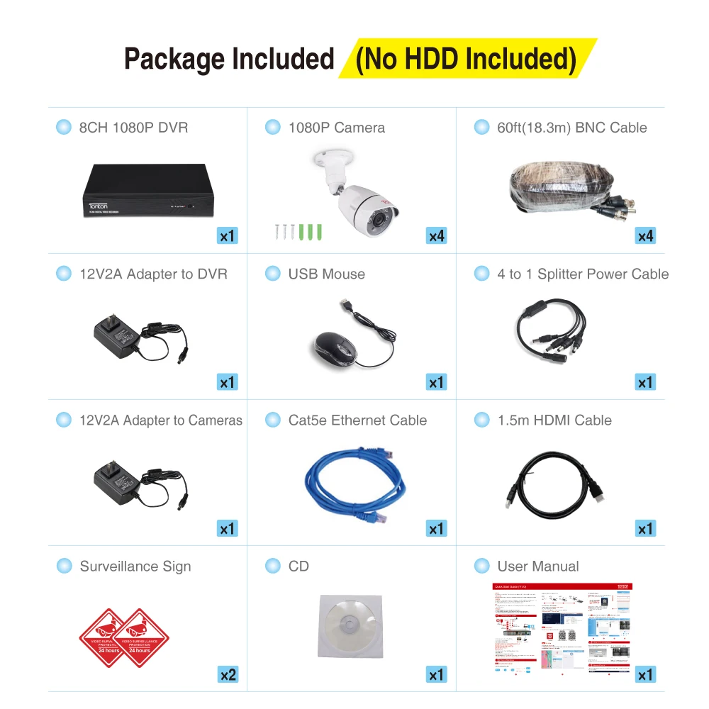 Тонтон 8CH 1080 P 5 в 1 DVR CCTV Системы 2.0MP ИК Ночное видение Крытый открытый безопасности
