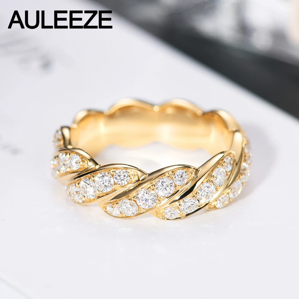 AULEEZE 1CTTW Moissanite Twisted Band 14k 585 Yellow Gold Rings For Women Lab Grown Diamond Wedding Fine Jewelry | Украшения и