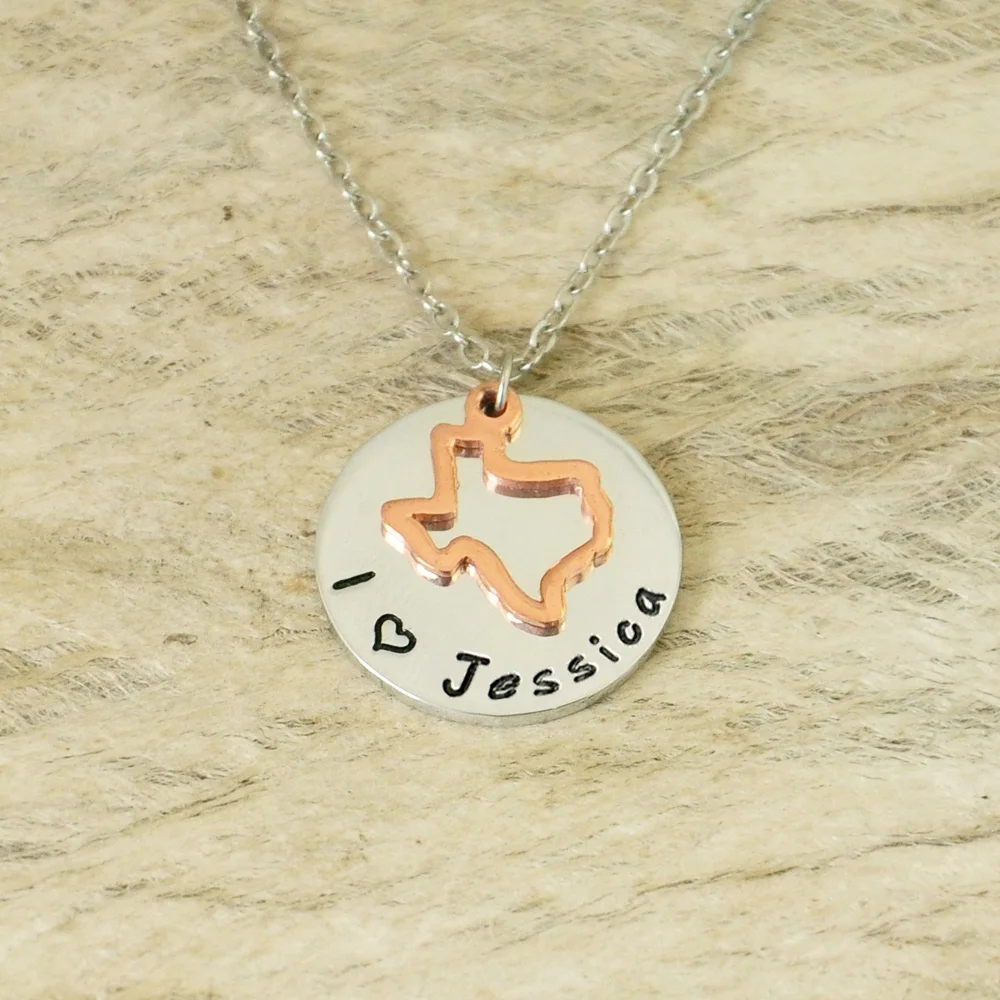 Personalized Charm Outline Texas Necklace State Pendant Hand Stamped Jewelry | Украшения и аксессуары