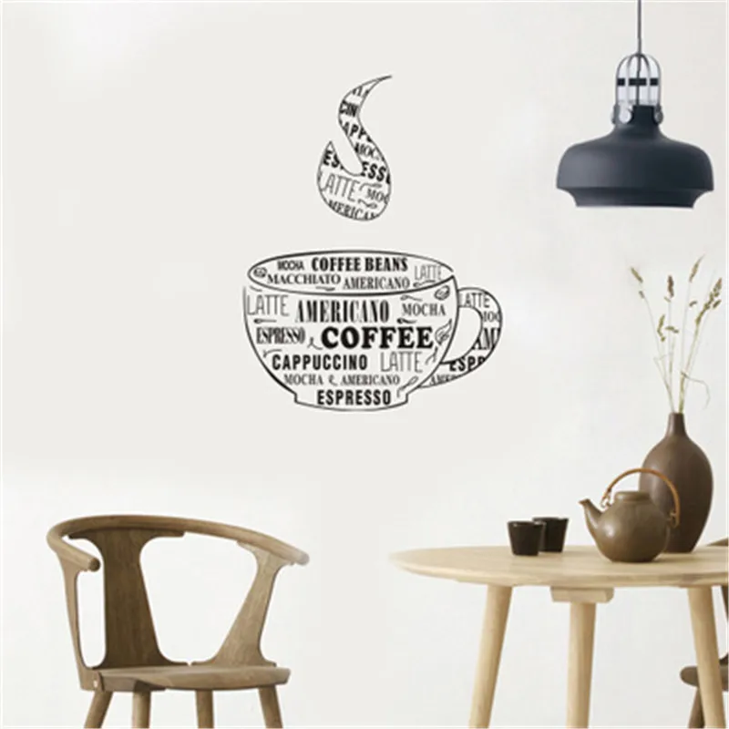 Coffee Cups Wall Stickers Beautiful Design Cafe Tea Room Decoration Vinyl Art Decals Kitchen Restaurant Pub Decor | Дом и сад