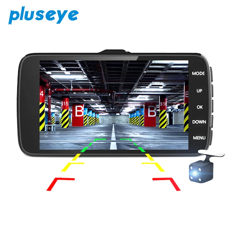 Pluseye Видеорегистраторы для автомобилей HD 1080 P двумя объективами 4 дюймов экран