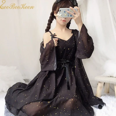 Платье Лолиты, пальто, звездное небо, женский косплей-костюм, летний костюм для взрослых, черный/красный/белый шифон, предотвращаемая Одежда для девочек