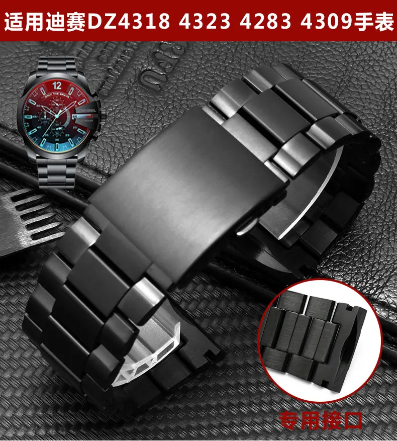 Black Подходит для дизельных часов DZ4318 стиль стальной ремешок DZ4323 4283 4309 нержавеющая сталь Ремешок 26 мм мужской браслет - Цвет ремешка: Black