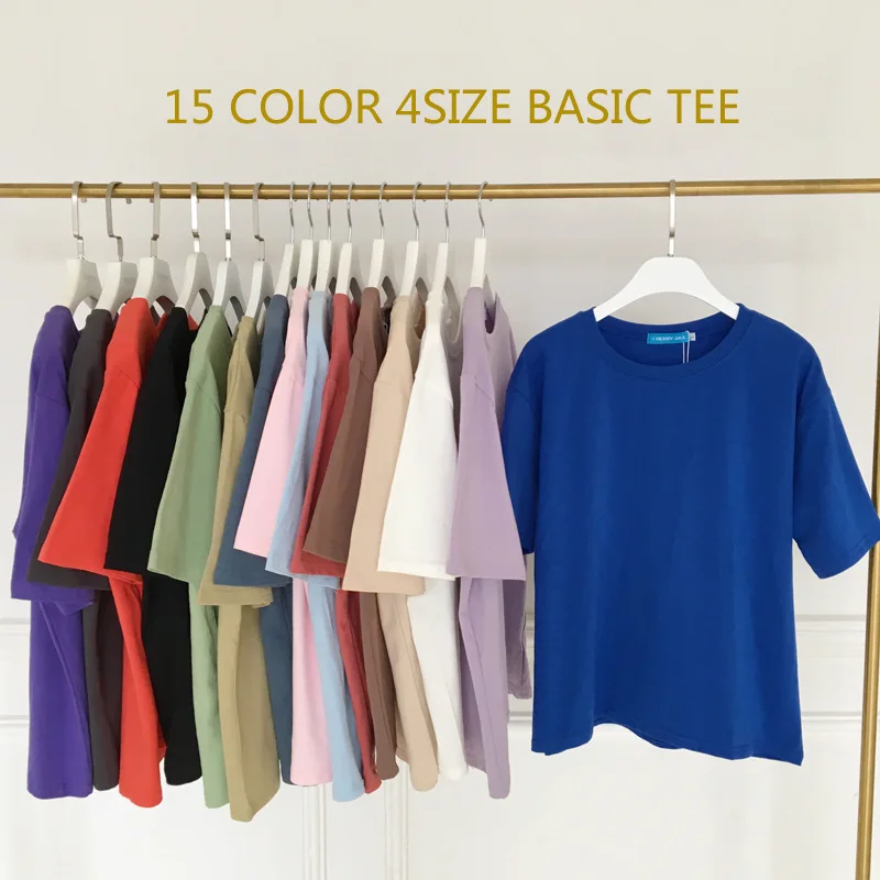 Tee Shirt 15 Solid Color Basic T-shirt Women Casual O-neck Harajuku Summer Top Korean Hipster White T S-XL Dropship | Женская одежда