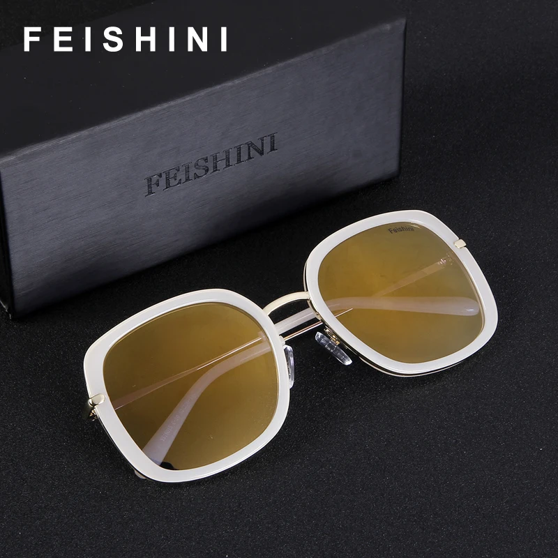 FEISHINI фестиваль UV400 золотые градиентные Квадратные Солнцезащитные очки женские