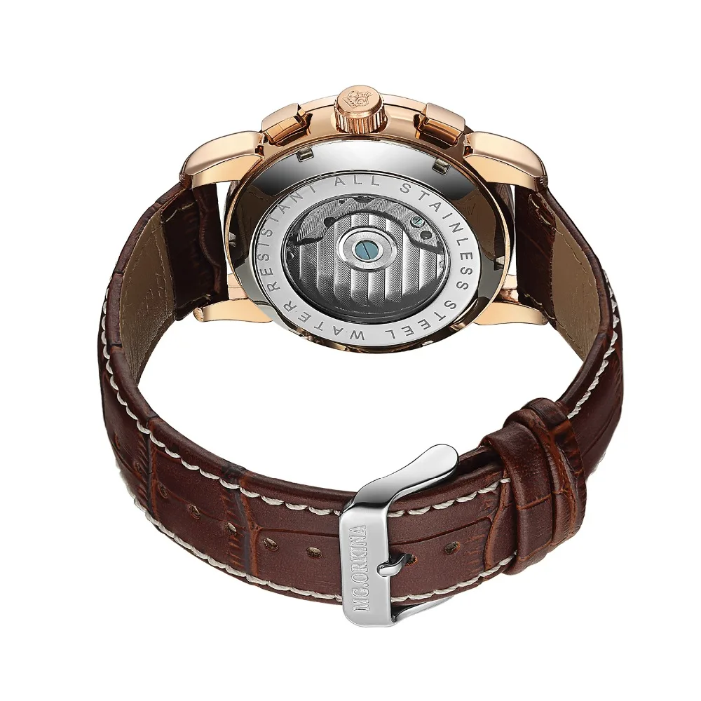 Часы ORKINA Tourbillon Мужские наручные часы с автоподзаводом ремешок из натуральной