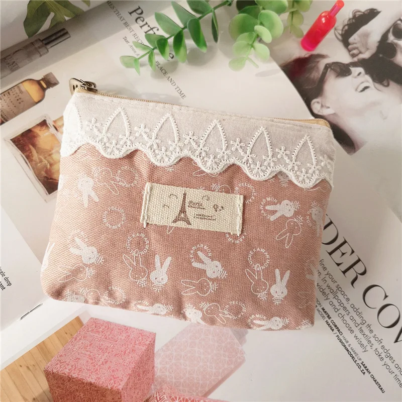 Мини органайзер из хлопка с мультяшным кроликом для женщин маленький кошелек