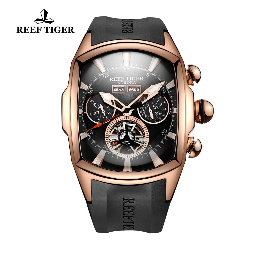 Мужские часы Reef Tiger/RT спортивные аналоговые автоматические с турбийоном розовое
