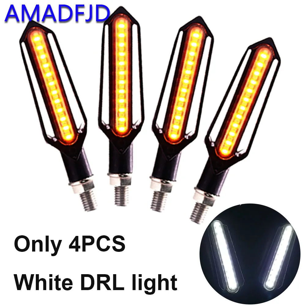 4Pcs White Amadfjd 2/4 шт течет поворотов мотоцикл СВЕТОДИОДНАЯ мигалка мотоцикла светильник s DRL индикатор светильник тормозной поворотники Лампа - Цвет: 4Pcs White