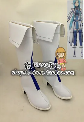 Sword Art Online SAO Asuna Yuuki Cosplay Boots Shoes Blue White Costume Accessories | Тематическая одежда и униформа