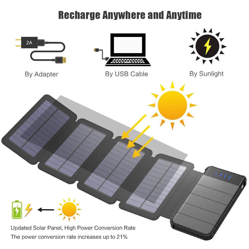 X DRAGON 10000mAh Солнечное зарядное устройство с двумя портами USB для iPhone Xiaomi Huawei