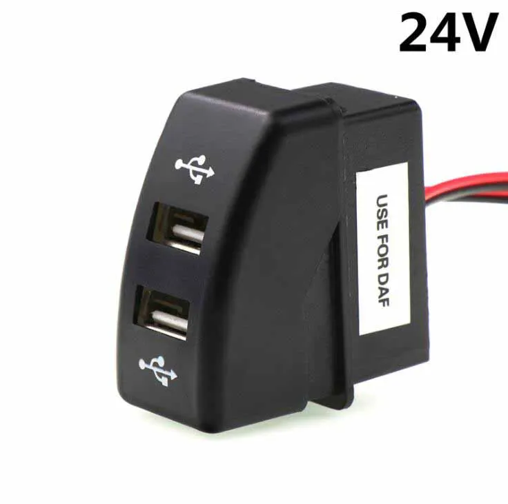 

Автомобильное зарядное устройство DC24V dual USB, 5V 2.1A Dual USB Power Socket для смартфона Ipad Iphone, используется для DAF 95 XF, XF 106 105 95, CF