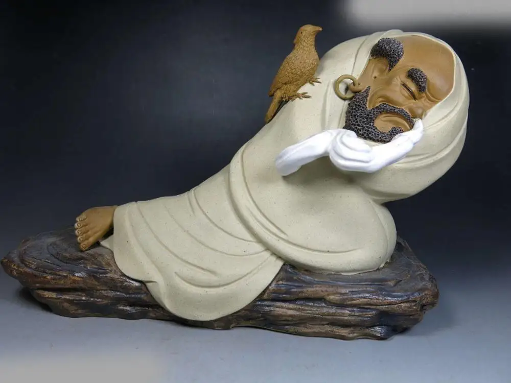 DS Китай Ручная работа изящная скульптура удача керамика птица слушать Будда