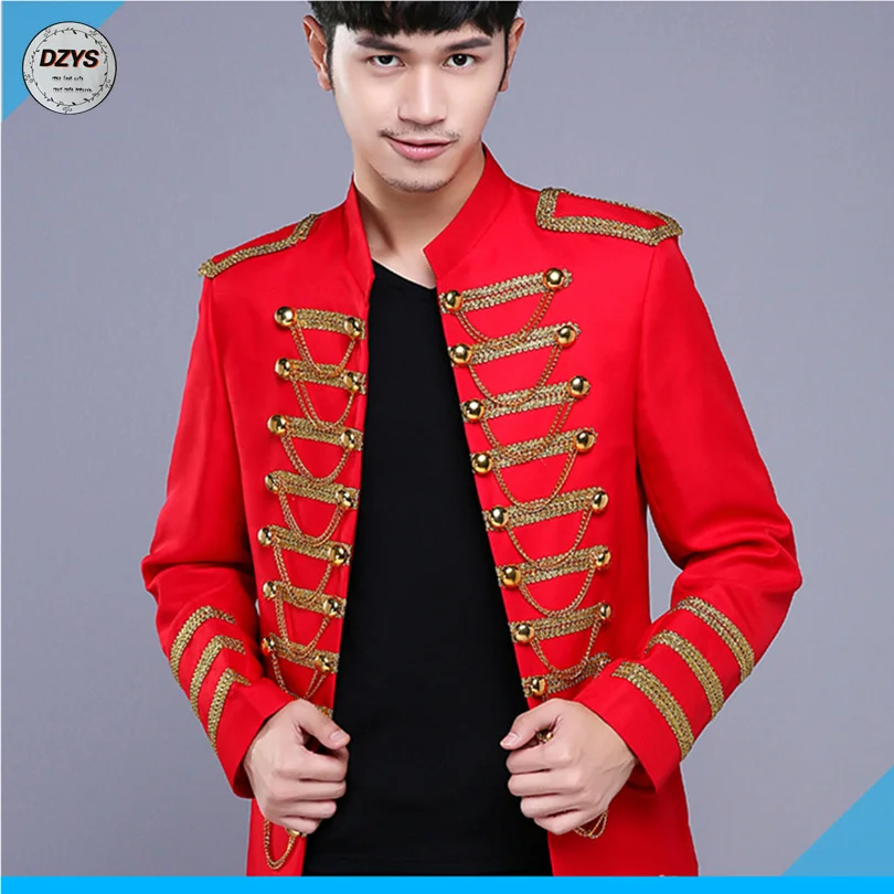 

Men's European military dress performance clothing photo Studio men presided over black gold European Court performance clothing