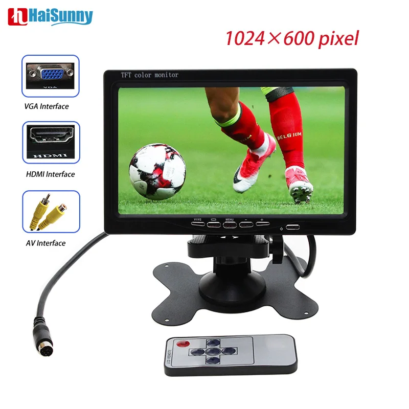 HaiSunny 7 дюймов 1024x600 автомобильный монитор с HDMI входом VGA AV вход TFT LCD CCTV безопасности