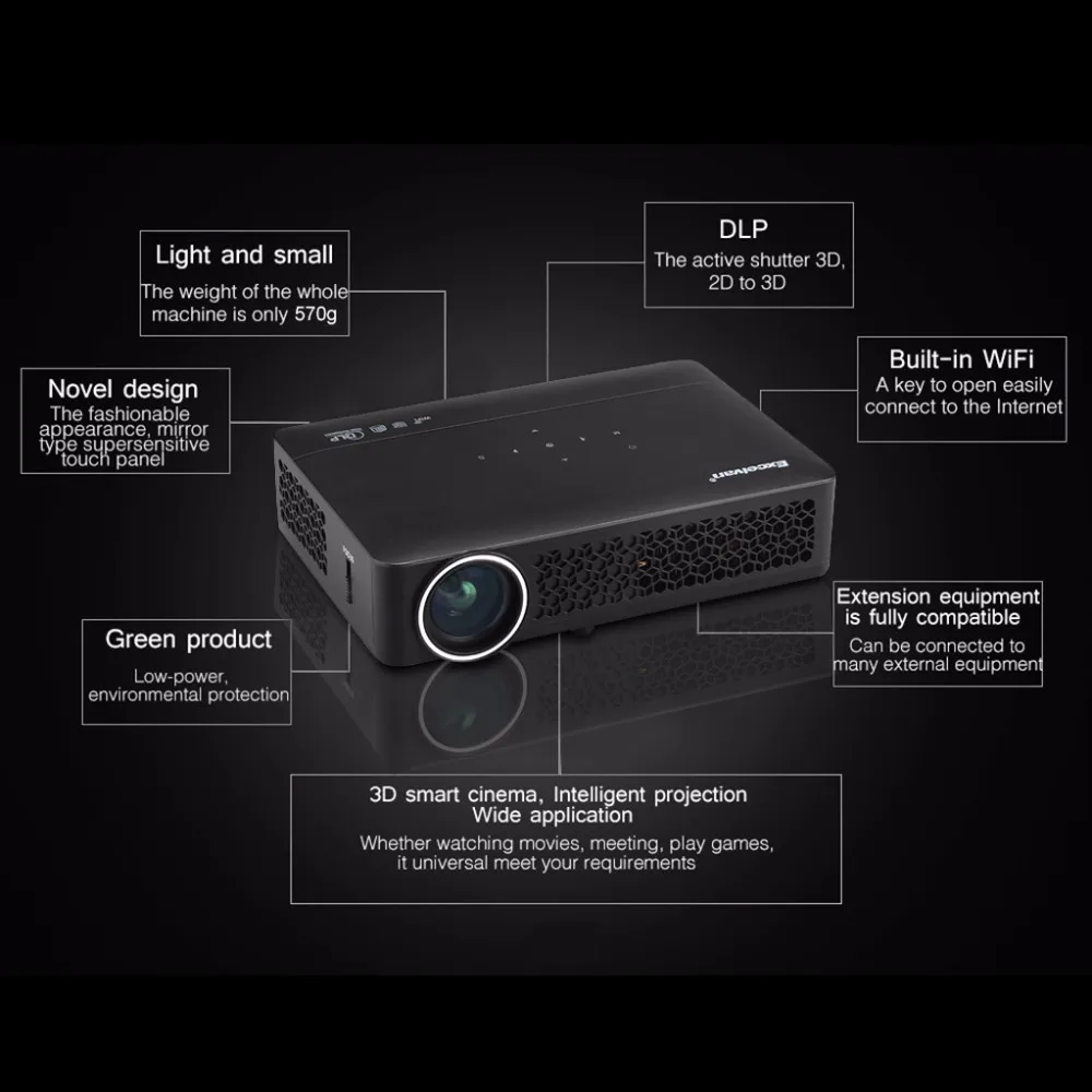 Excelvan DLP800W DLP проектор Android 4,4 OS 1280*800 разрешение 400Ansi поддержка 1080p бизнес-конференции домашний кинотеатр проектор