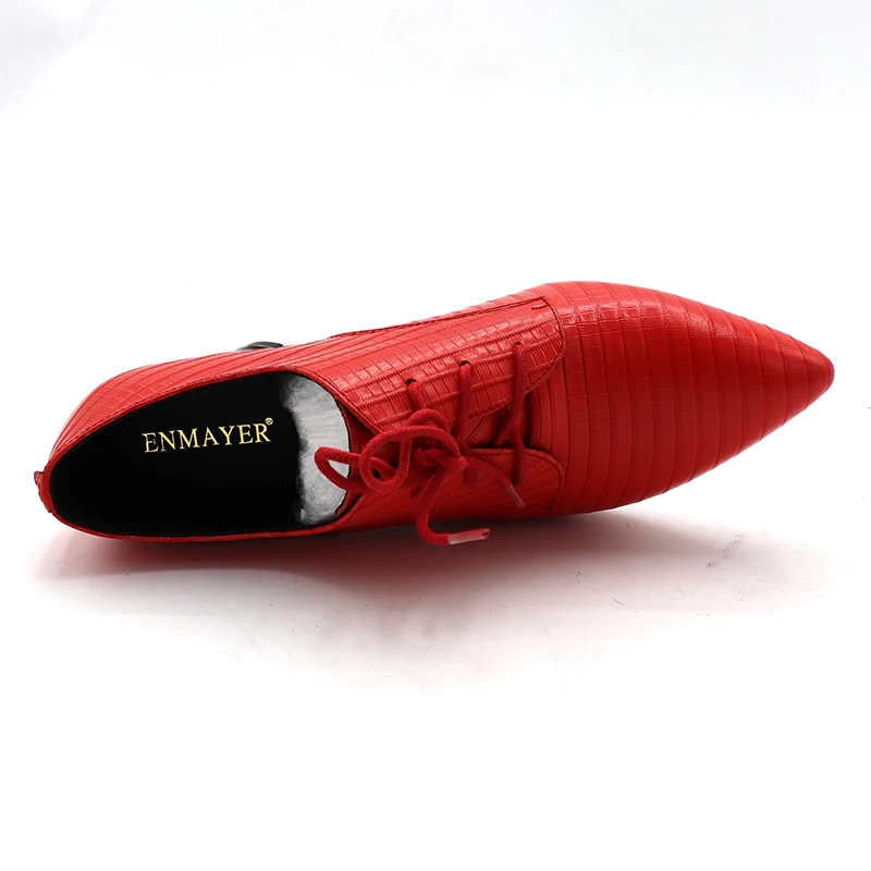 Beli ENMAYER Sepatu Hak Tinggi Ujung Runcing Sepatu Kantor Wanita Plus Ukuran Sepatu 34-43 Cross-Dasi Hitam Merah Pesta Pernikahan Sepatu