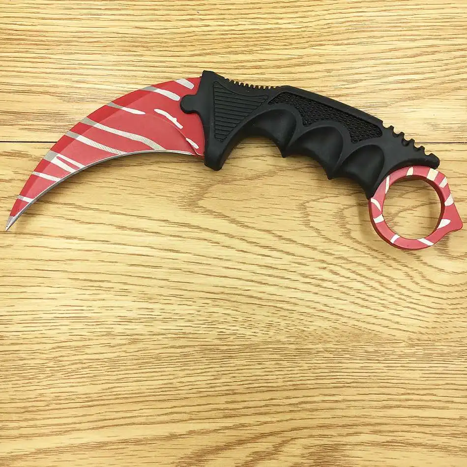 Red Stripes CS GO коготь счетчика удара Karambit нож шеи с оболочкой золотой зуб тигра настоящая игра нож кемпинг черные полосы цвета - Цвет: Red Stripes