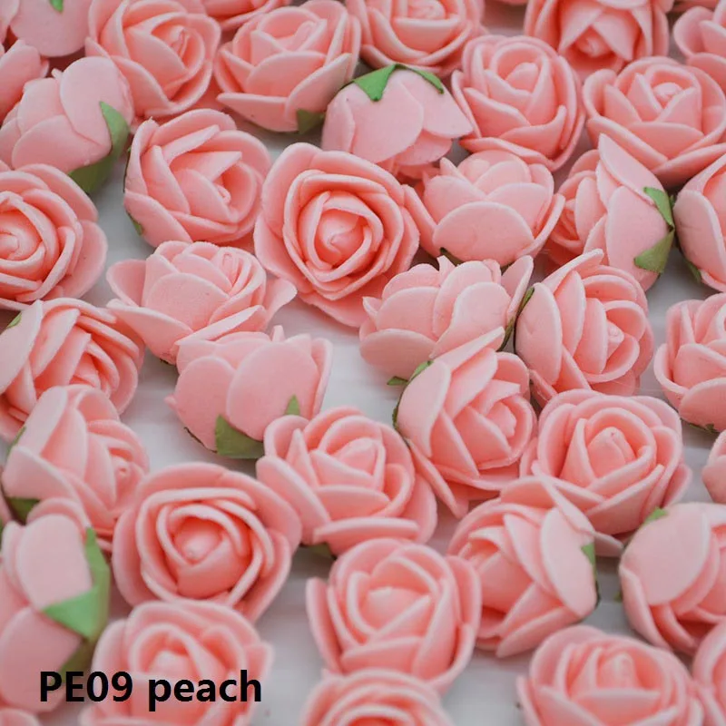 PE09 peach 50 шт./лот 2 см пенополиэтилен розы головы Искусственные цветы розы ручной работы DIY свадебное украшение дома праздничные и вечерние поставки - Цвет: PE09 peach
