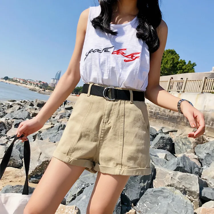 Shorts Women Korean High Waist Plus Size Casual Straight Vintage Streetwear Harajuku Short Pants With Sashes | Женская одежда